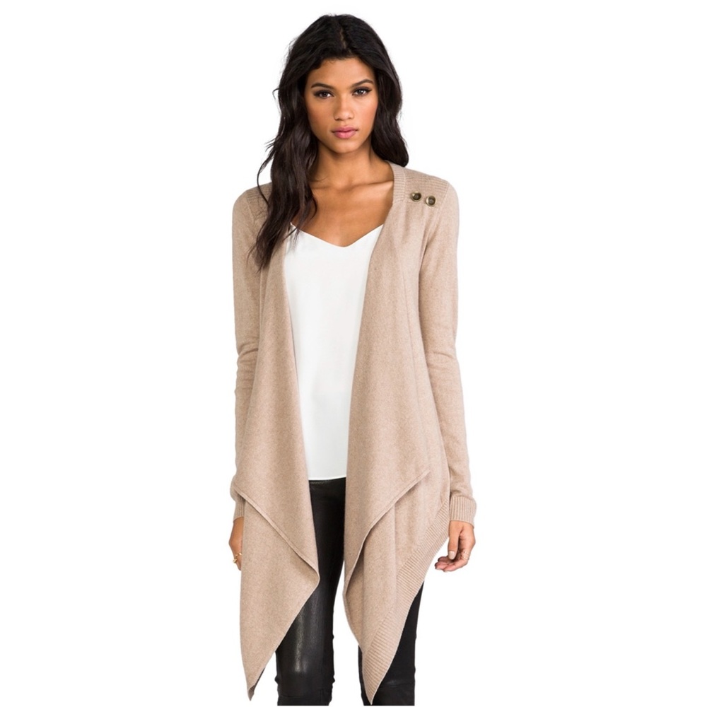Revolve LAmade Cashmere Silk Button Drape Cardigan Oatmeal Size Extra Small NWT